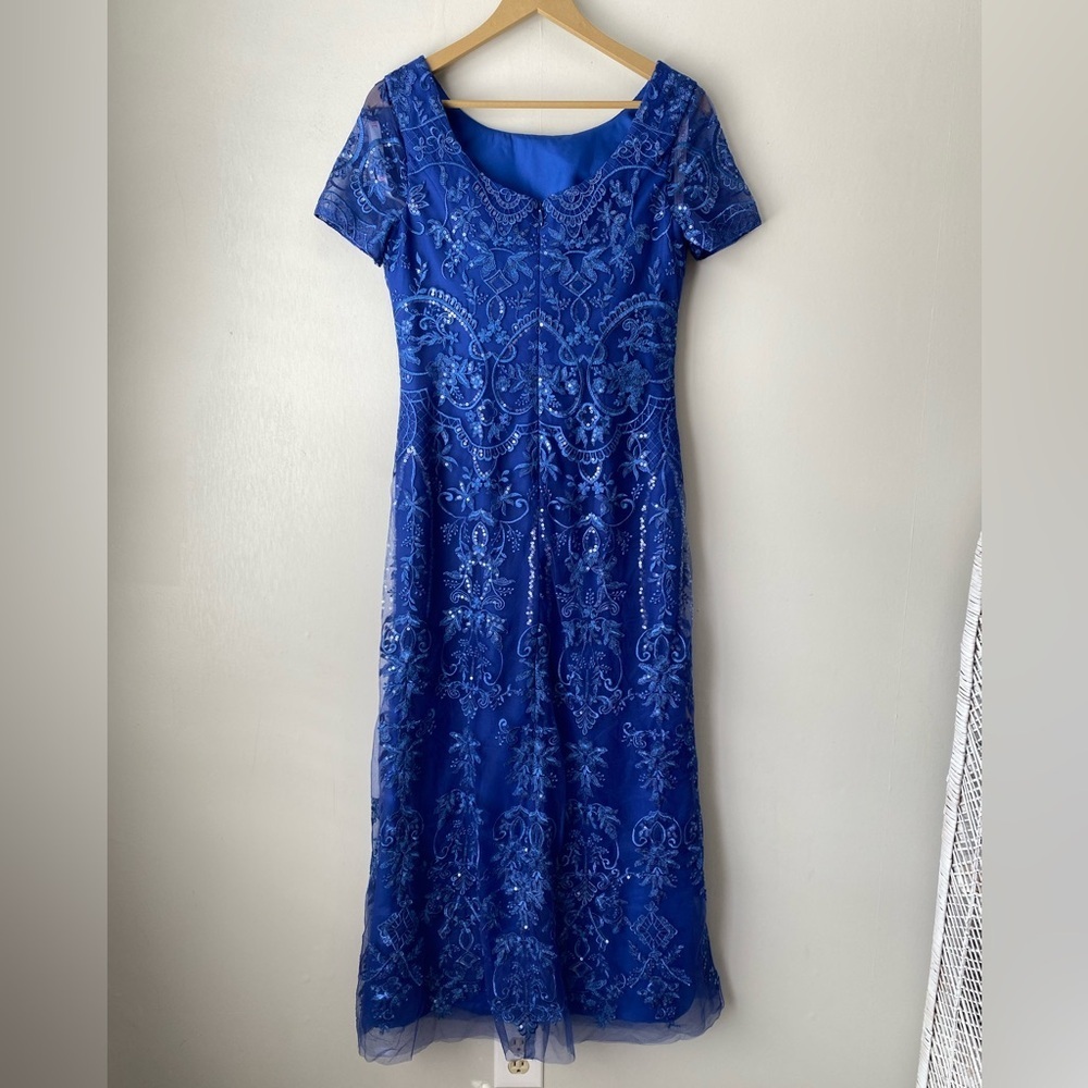 NWT JJ's House A-line Boat Neck Ankle-Length Lace Evening Dress With Sequins 10 - Picture 9 of 15
